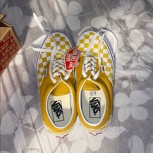 Yellow and White Checkered Lace Up Vans
